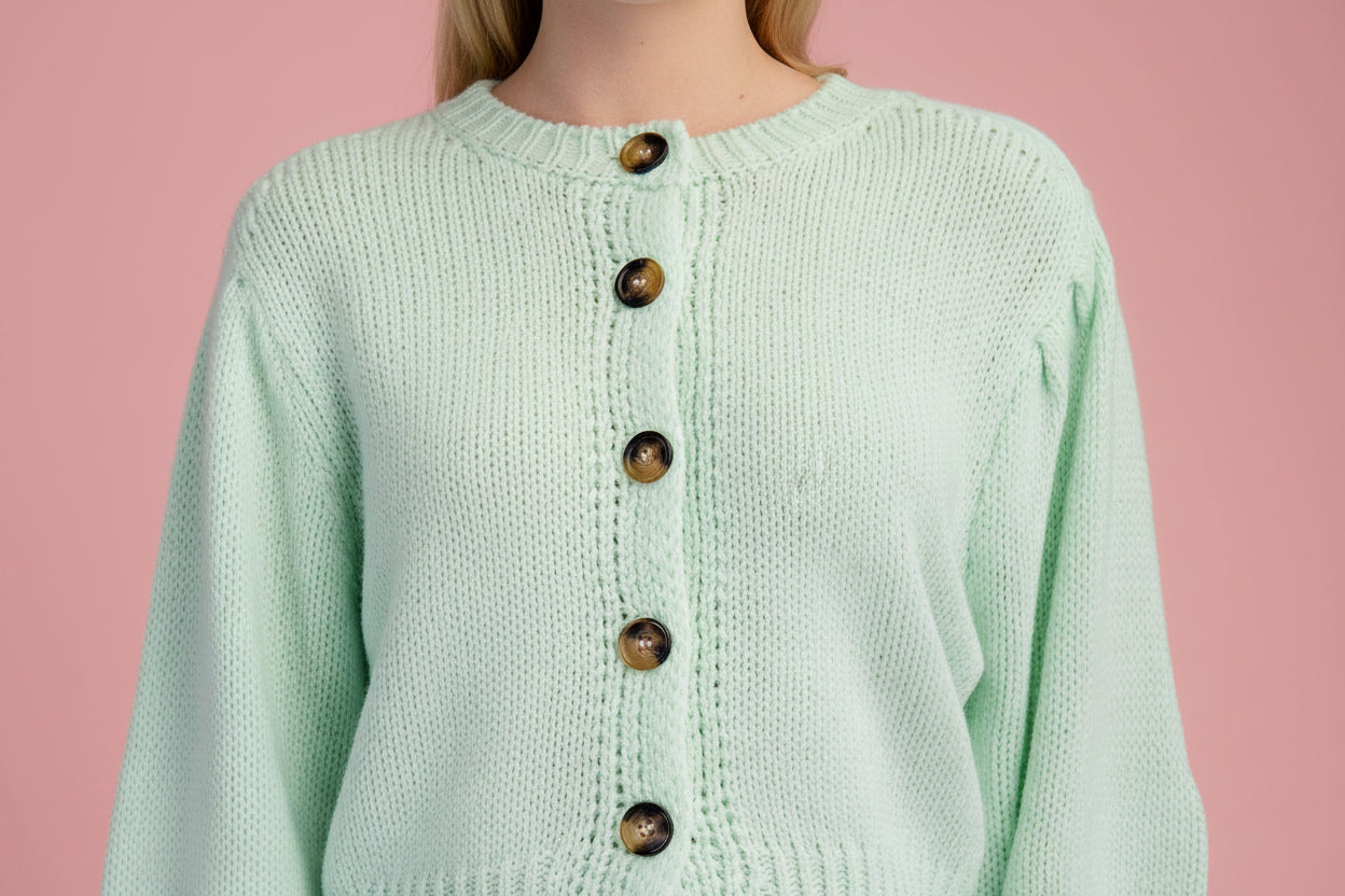 Short Puff Sleeve Button Down Cardigan