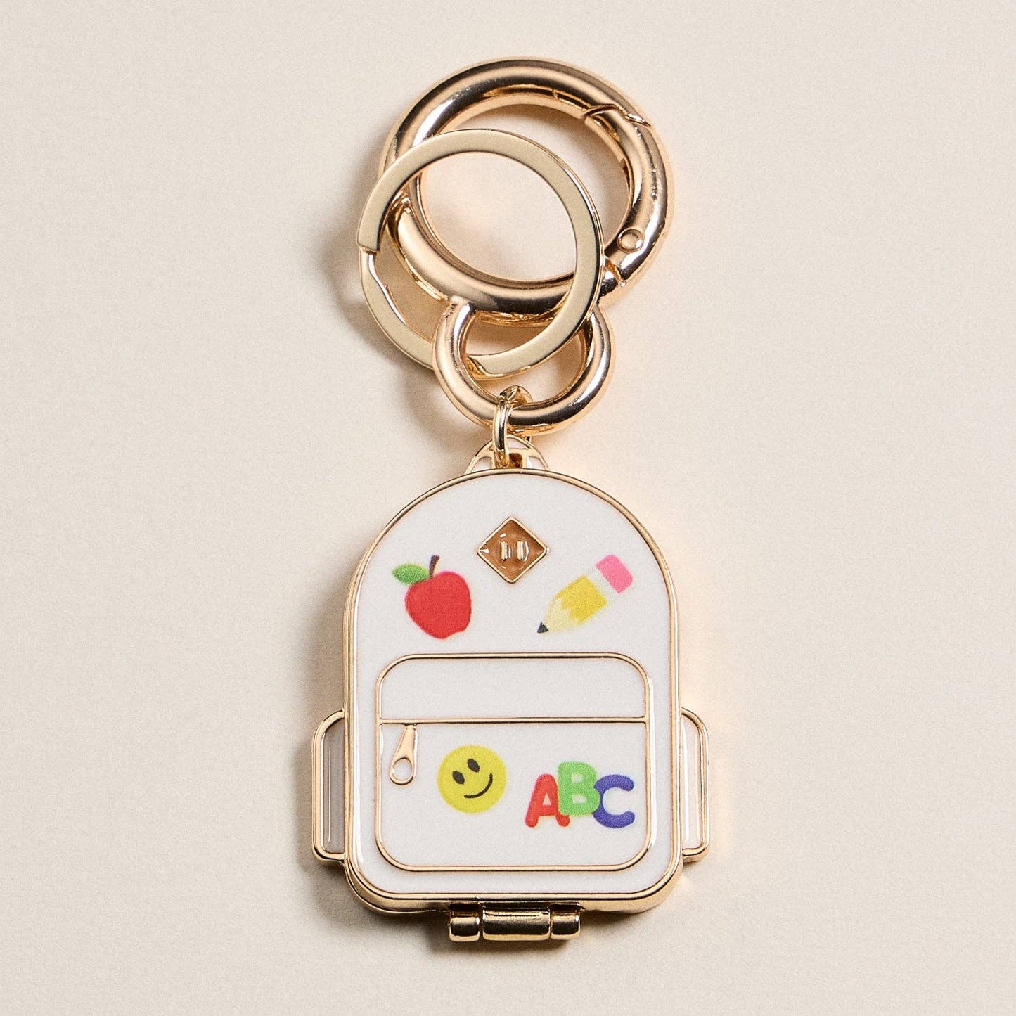 Gold Backpack Locket Keychain with School Supply Icons