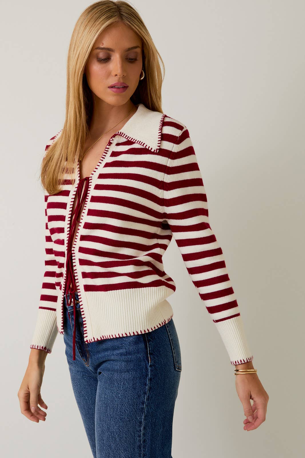 Crimson & Cream Striped Cardigan
