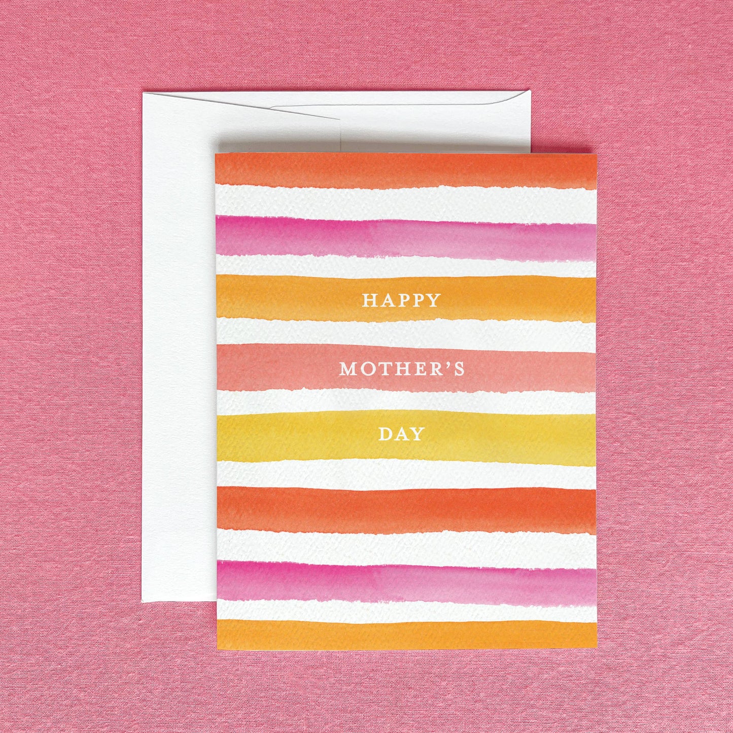 Happy Mother's Day Pink Watercolor Stripes Greeting Card