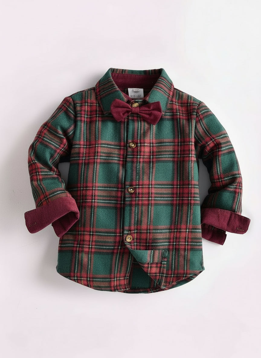 Toddler Baby Boys Plaid Bowtie Shirt Long Sleeve Button Down Shirt Tops Kids Christmas Clothes