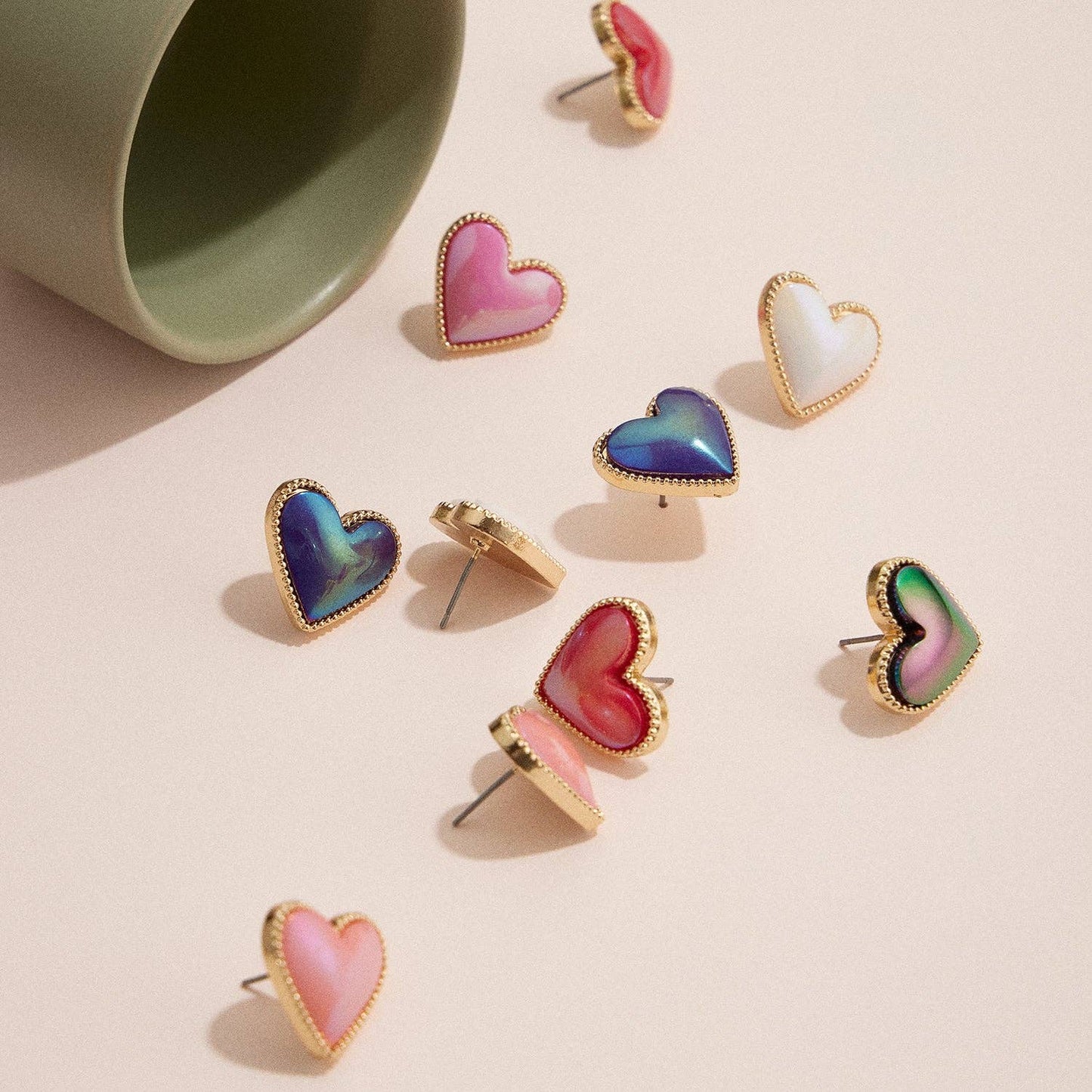 Gold Trim Heart Stud Earrings