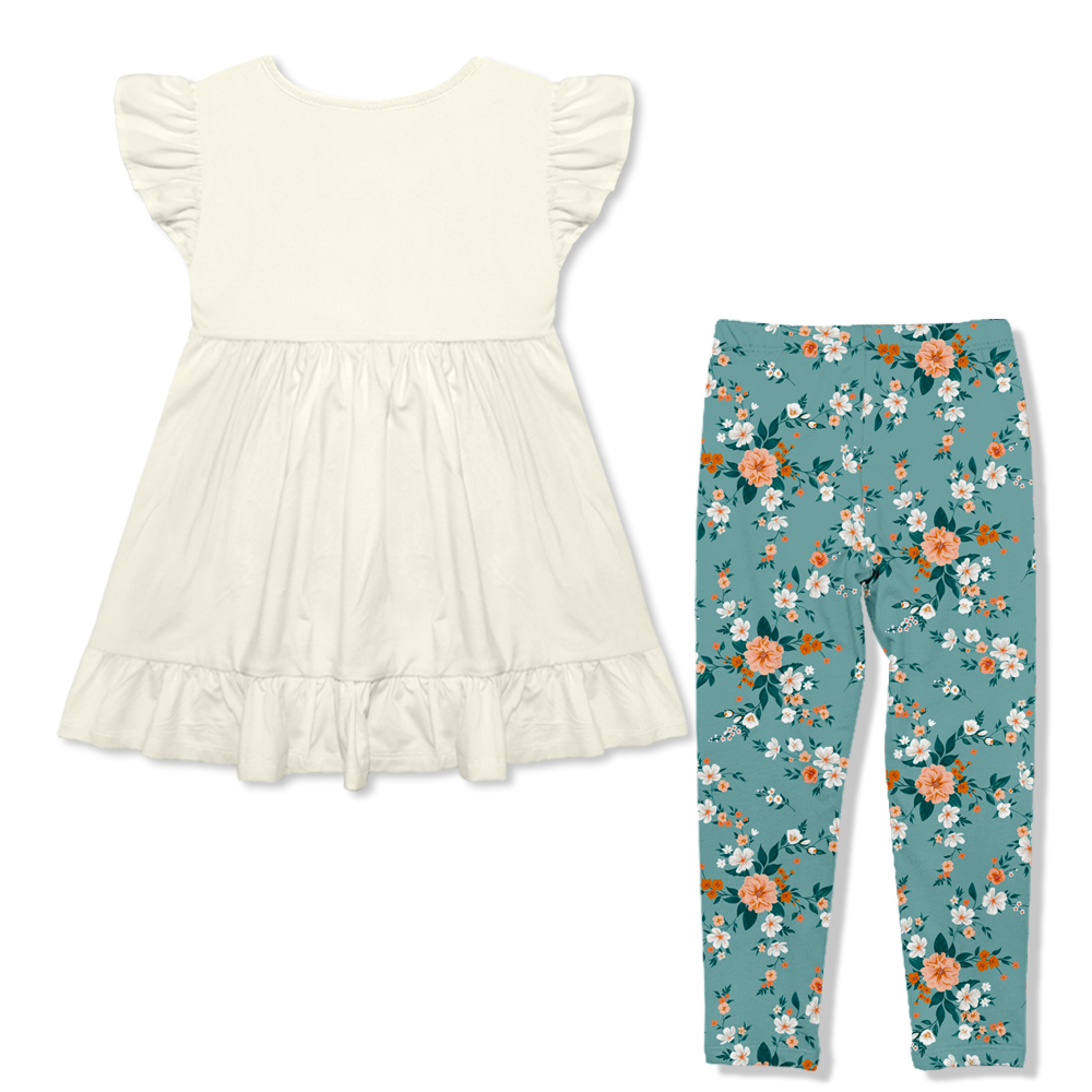 Girls Cream Babydoll Top & Butterfly Floral Leggings