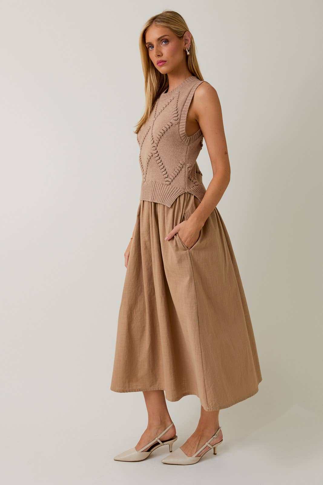 Sweet Stitch Sleeveless Knit Sweater Dress