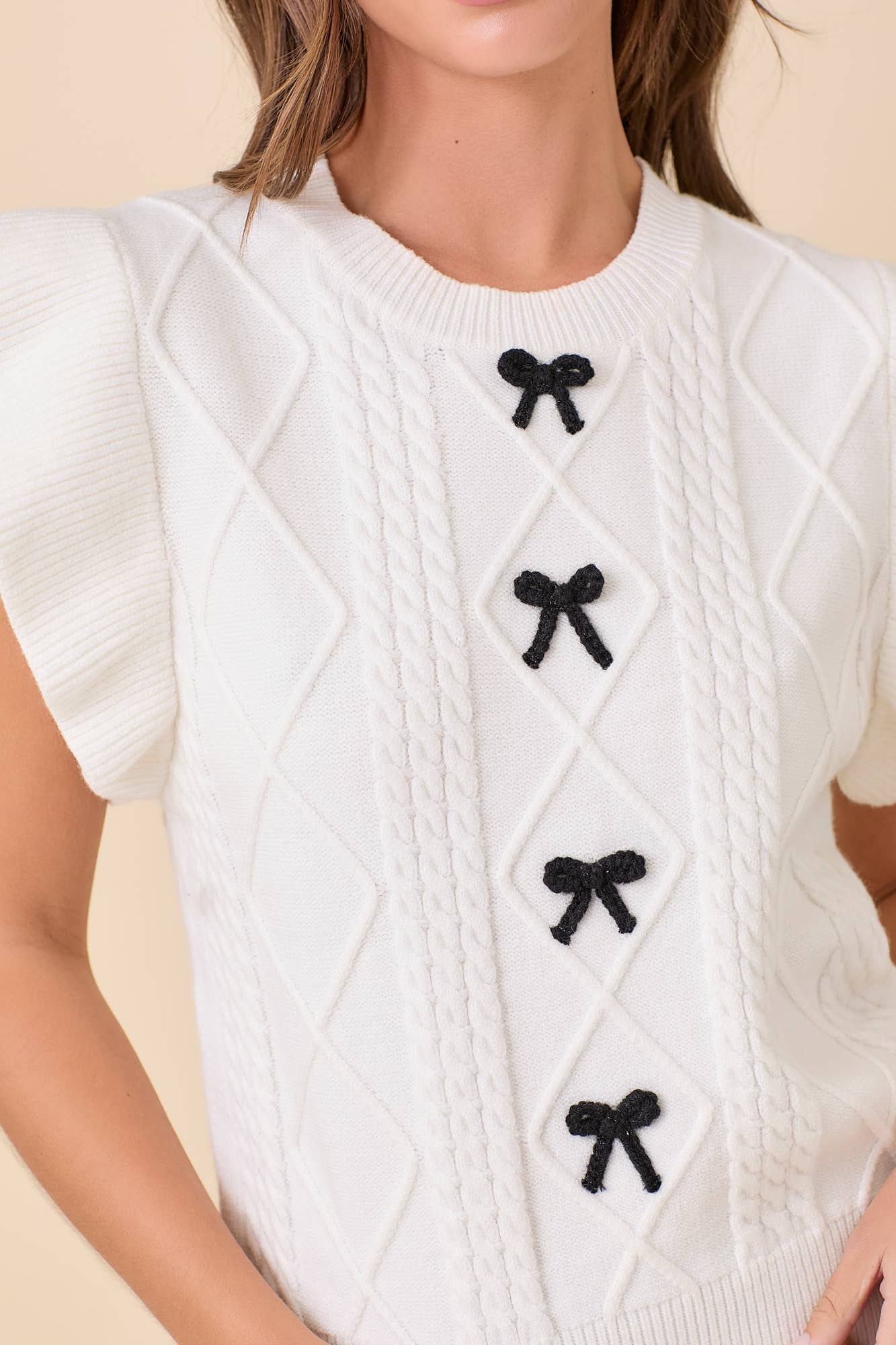 Ruffle Sleeve Sweater Knit Top Ribbon Bow Detail