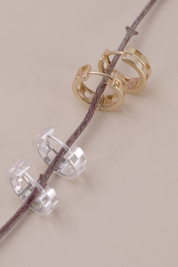 Mini Checkerboard Hoop Huggies – Silver & Gold