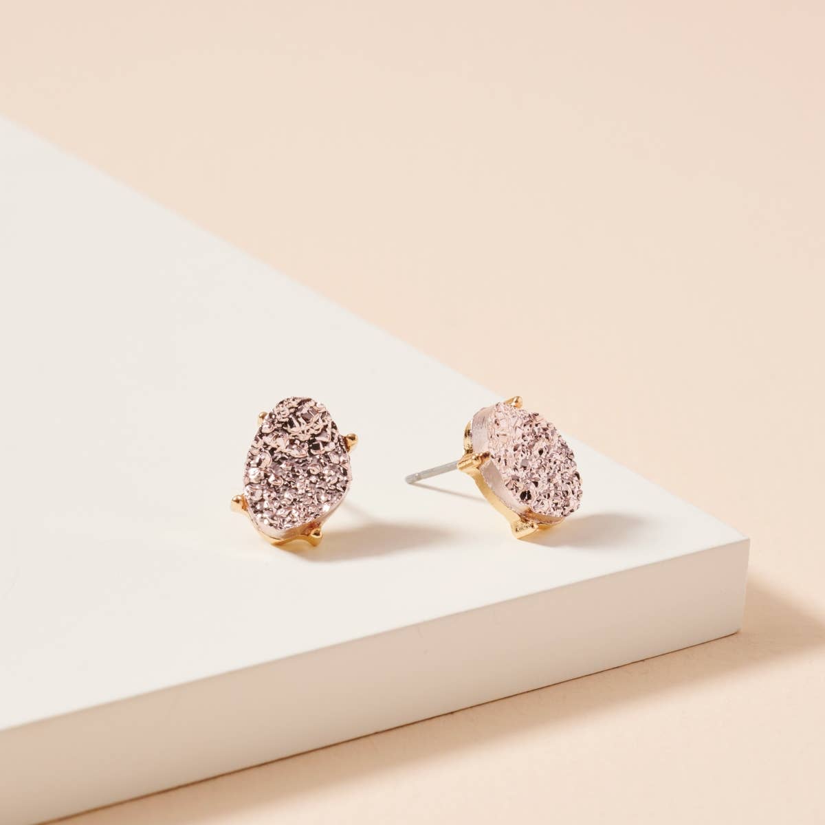 Organic Shaped Druzy Stone Stud Earrings