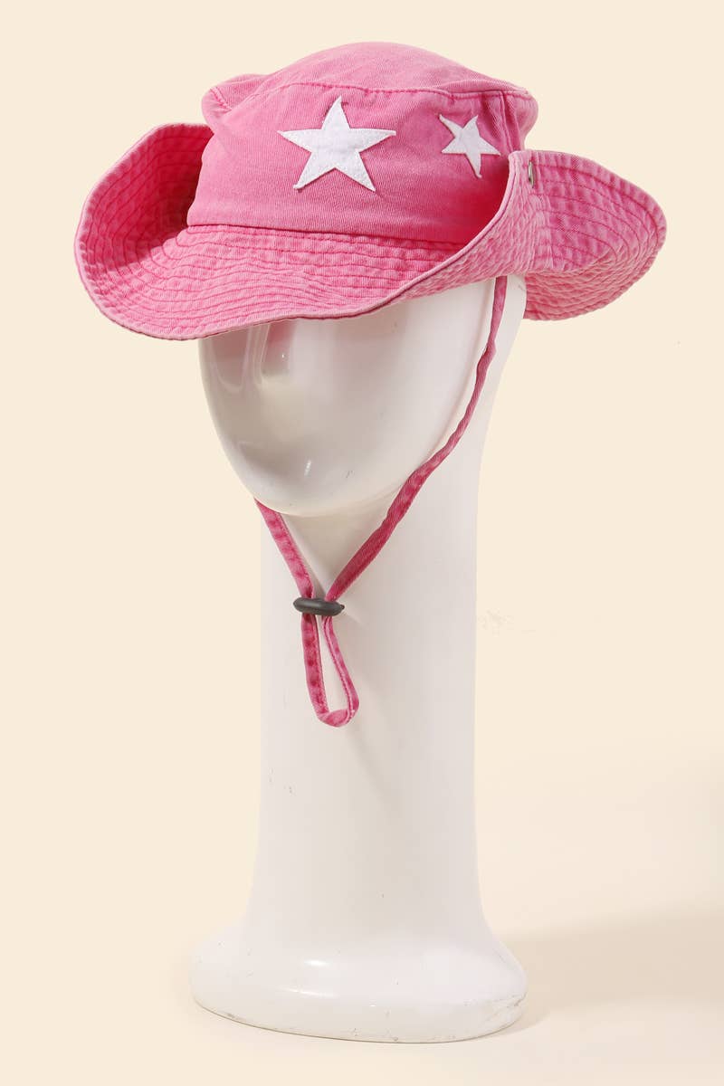 Kids Double Star Denim Chin Strap Bucket Hat