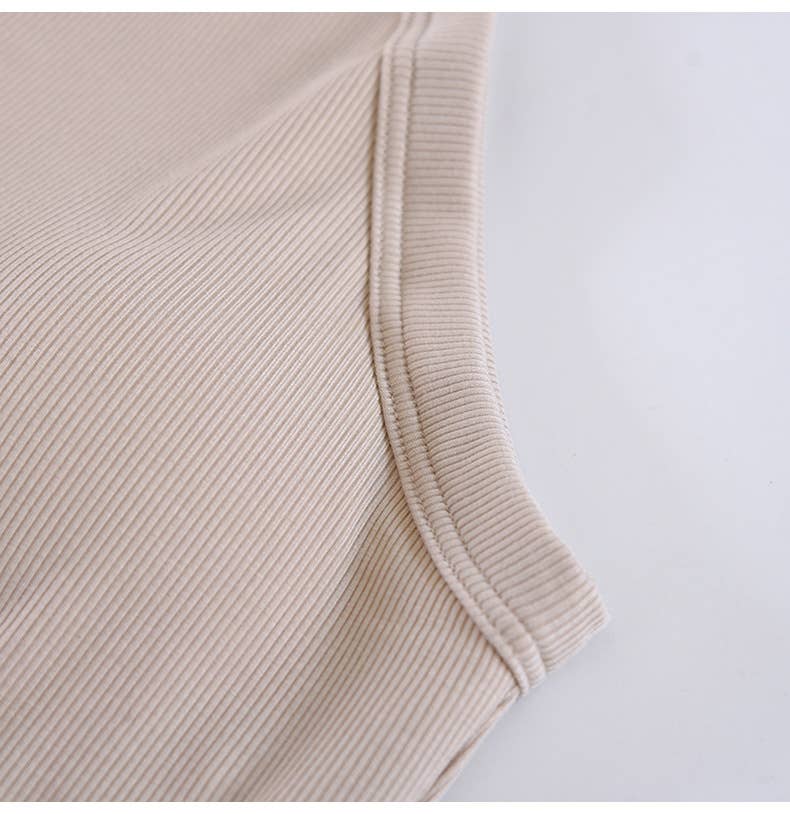 Basic Round Neck Halter Rib Knit Built-In Bra Tank Top