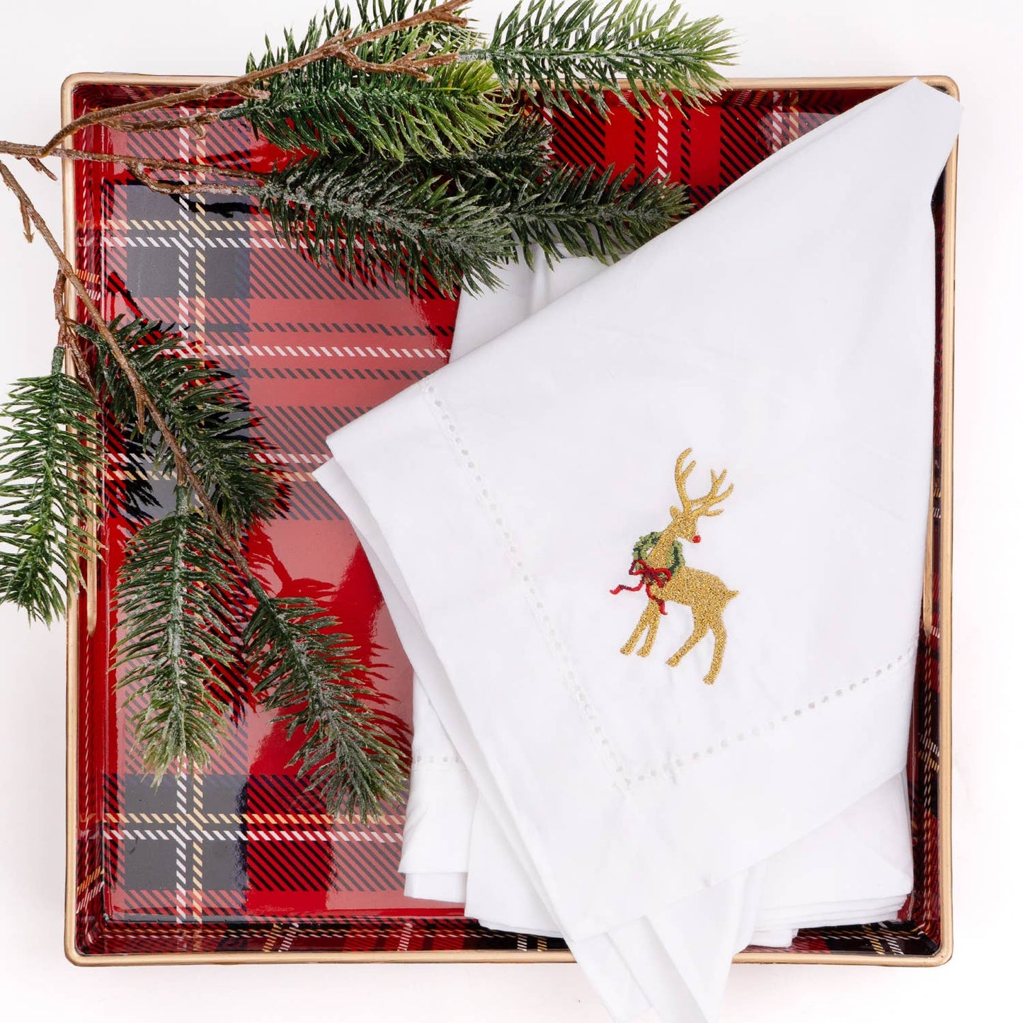 Reindeer Embroidered Dinner Napkins - 4 Piece Set