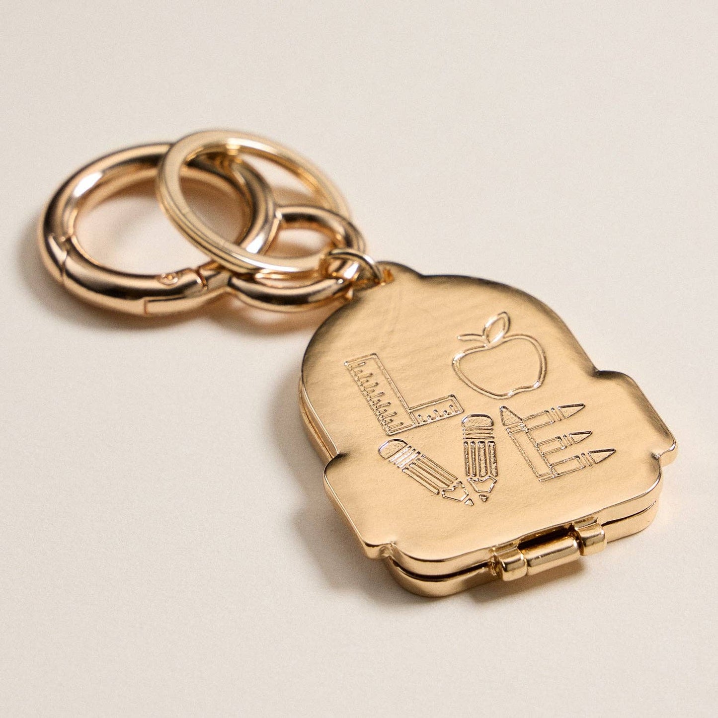 Gold Backpack Locket Keychain with School Supply Icons