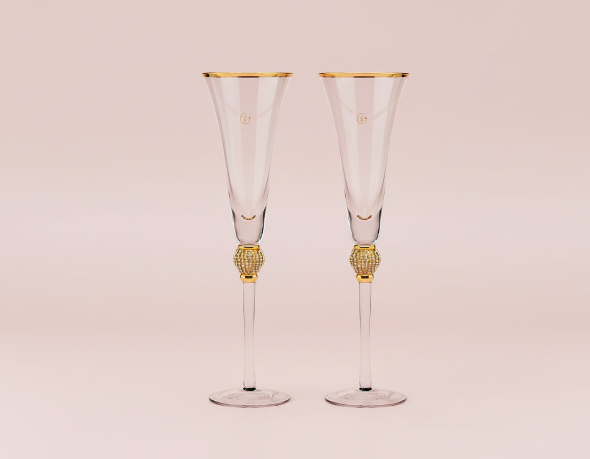 Set of Two Pave Gold Champagne Flute - bling - wedding