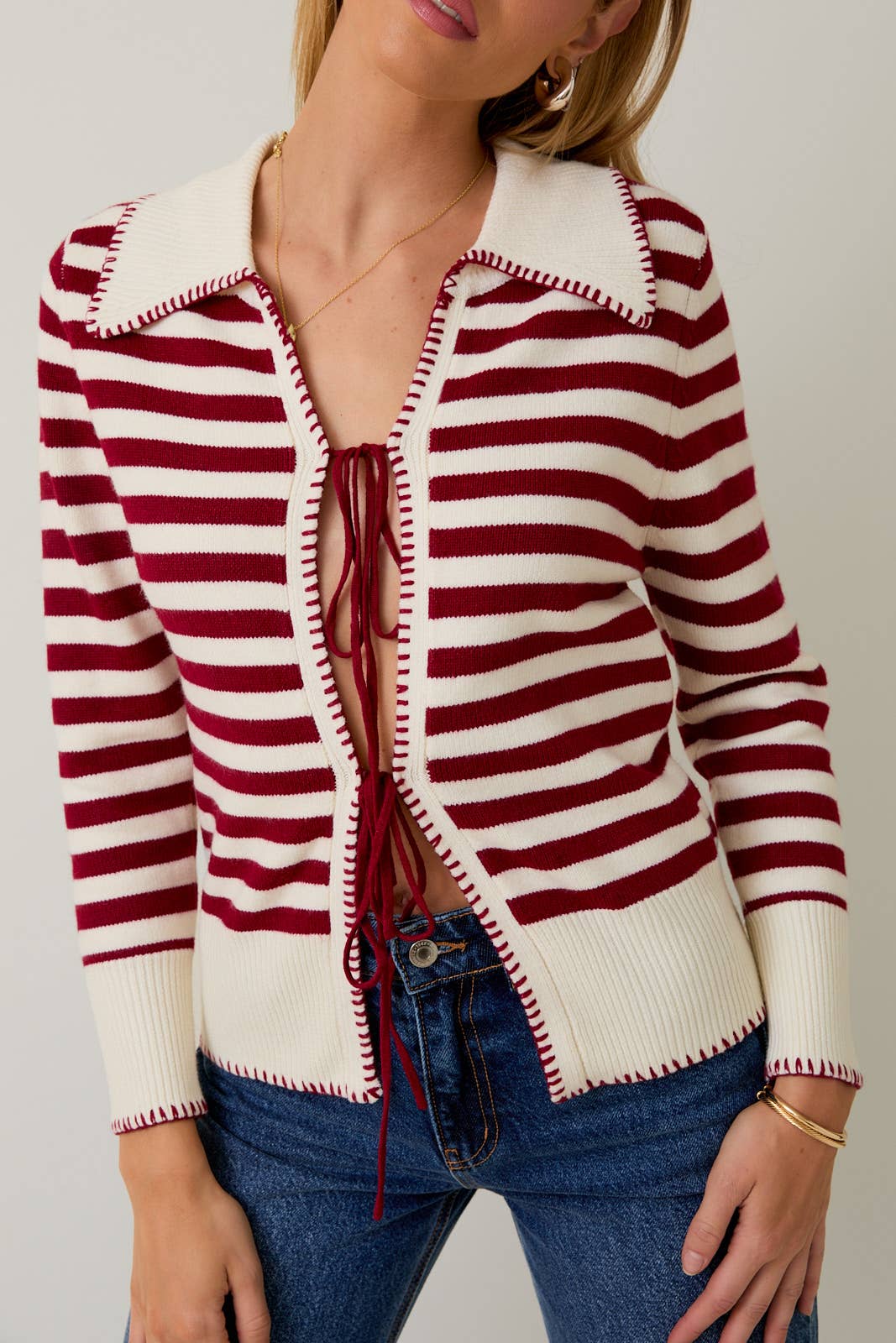 Crimson & Cream Striped Cardigan