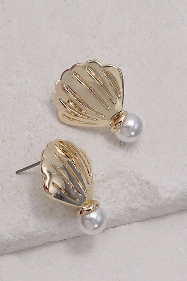Seashell Pearl Stud Earrings