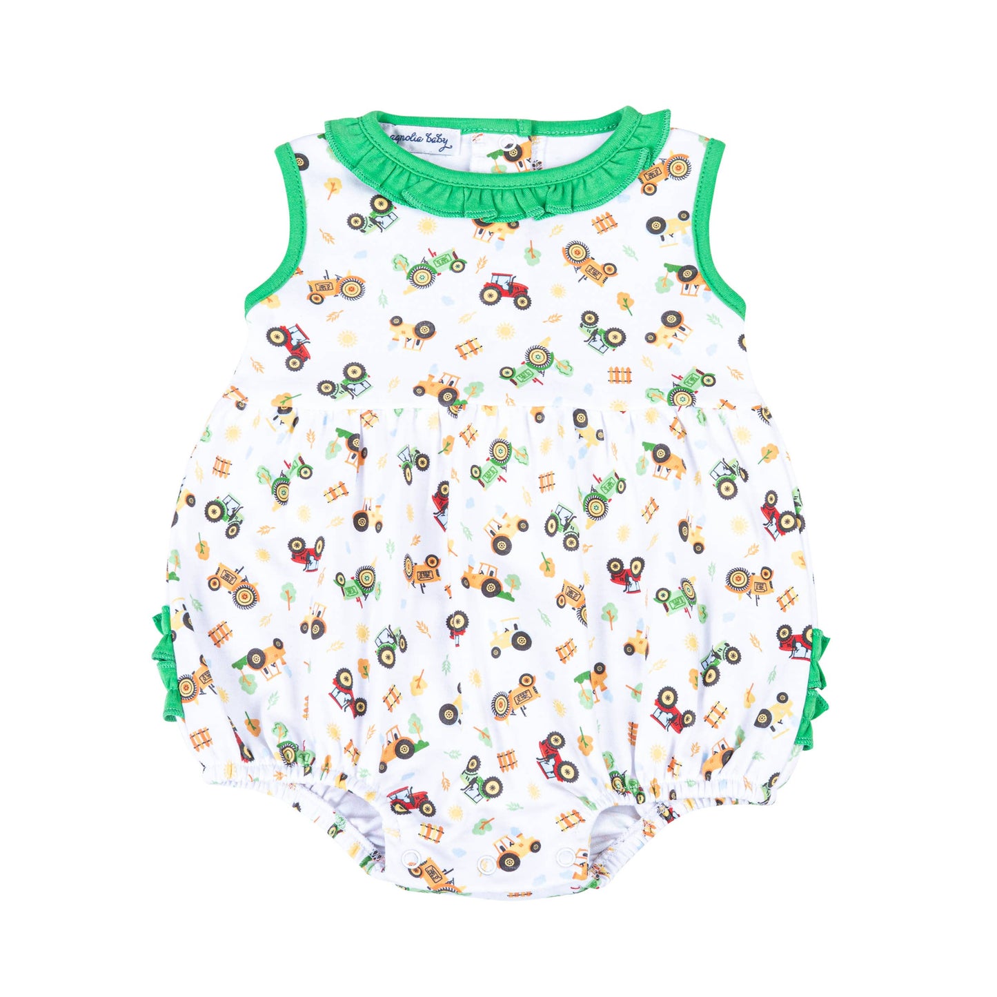 Tractor Time Printed Ruffle Sleeveless Bubble