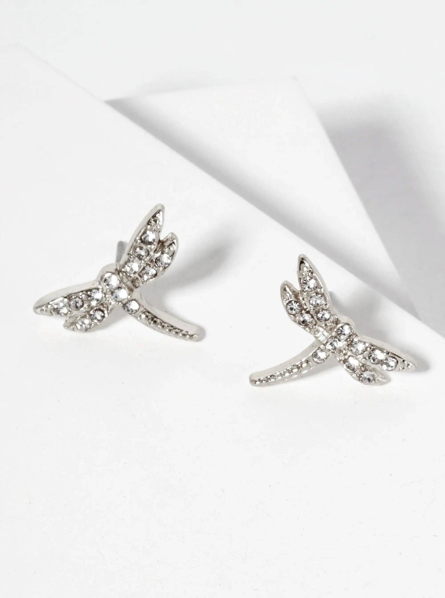 Crystal-Pave Dragonfly Stud Earrings with Spiritual Theme