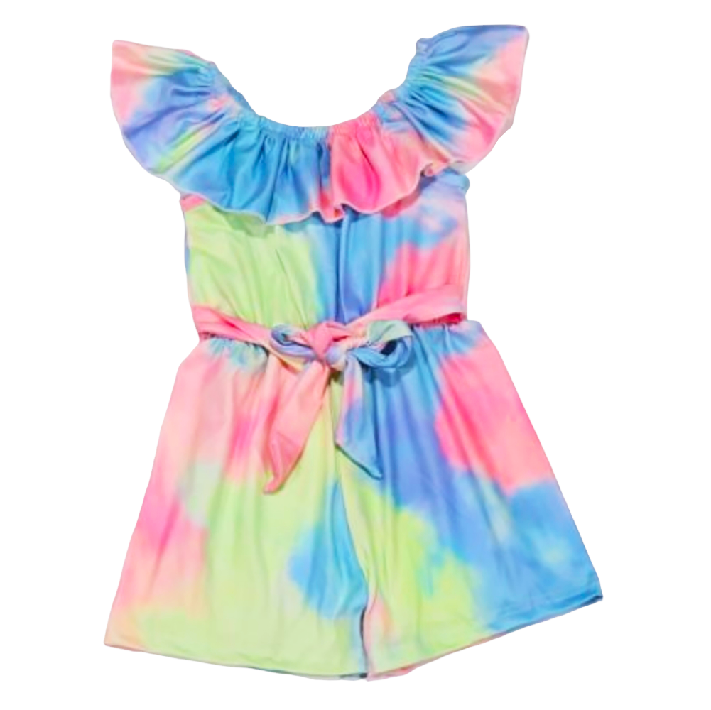 Girls Pastel Tie Dye Shorts Jumpsuit Summer Camp Clothing