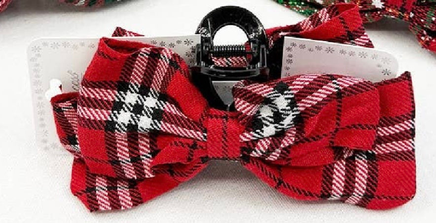 Variety Design Christmas Fabric Bow Hair Claw Clip