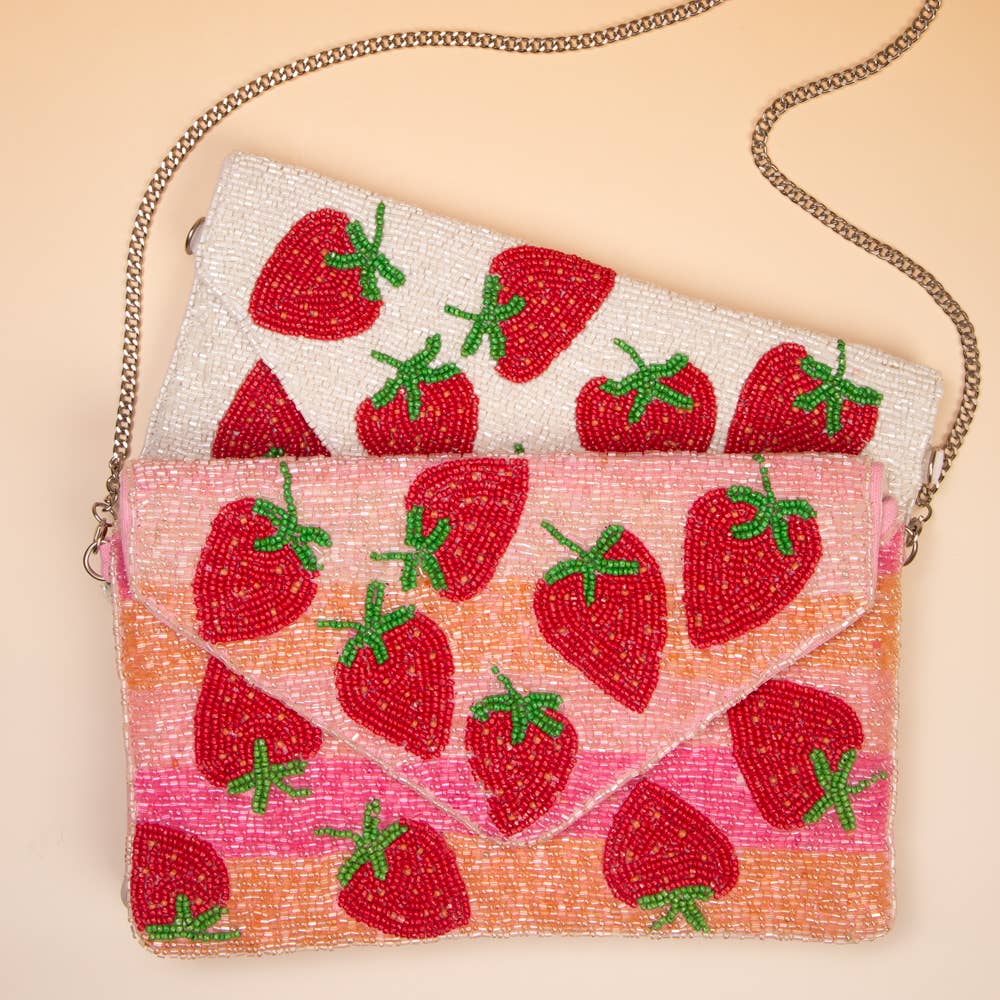 Handmade Seed Bead Strawberry Clutch with Detachable Chain