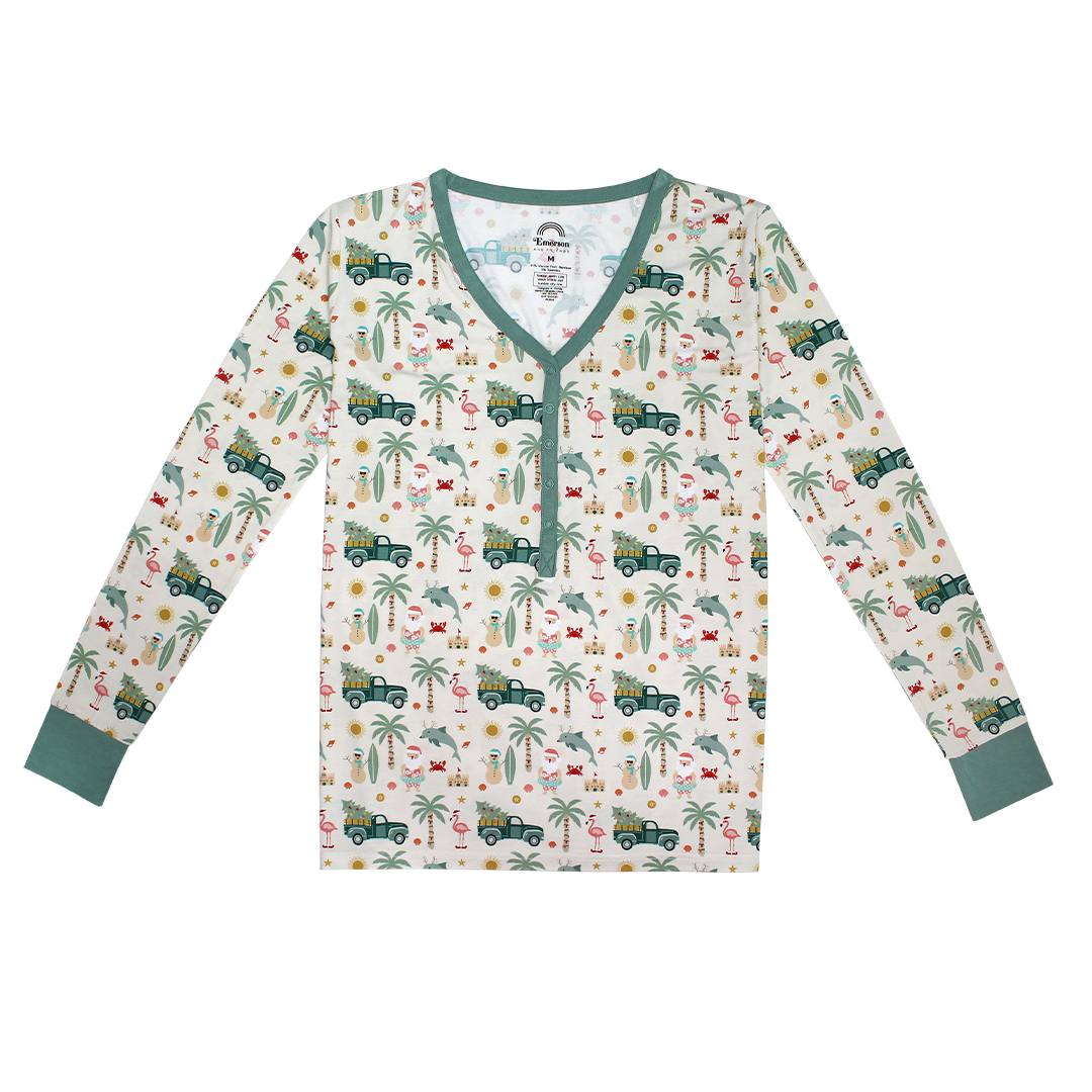 Coastal Christmas Holiday Women's Adult Bamboo Pajamas Sleep Shirt