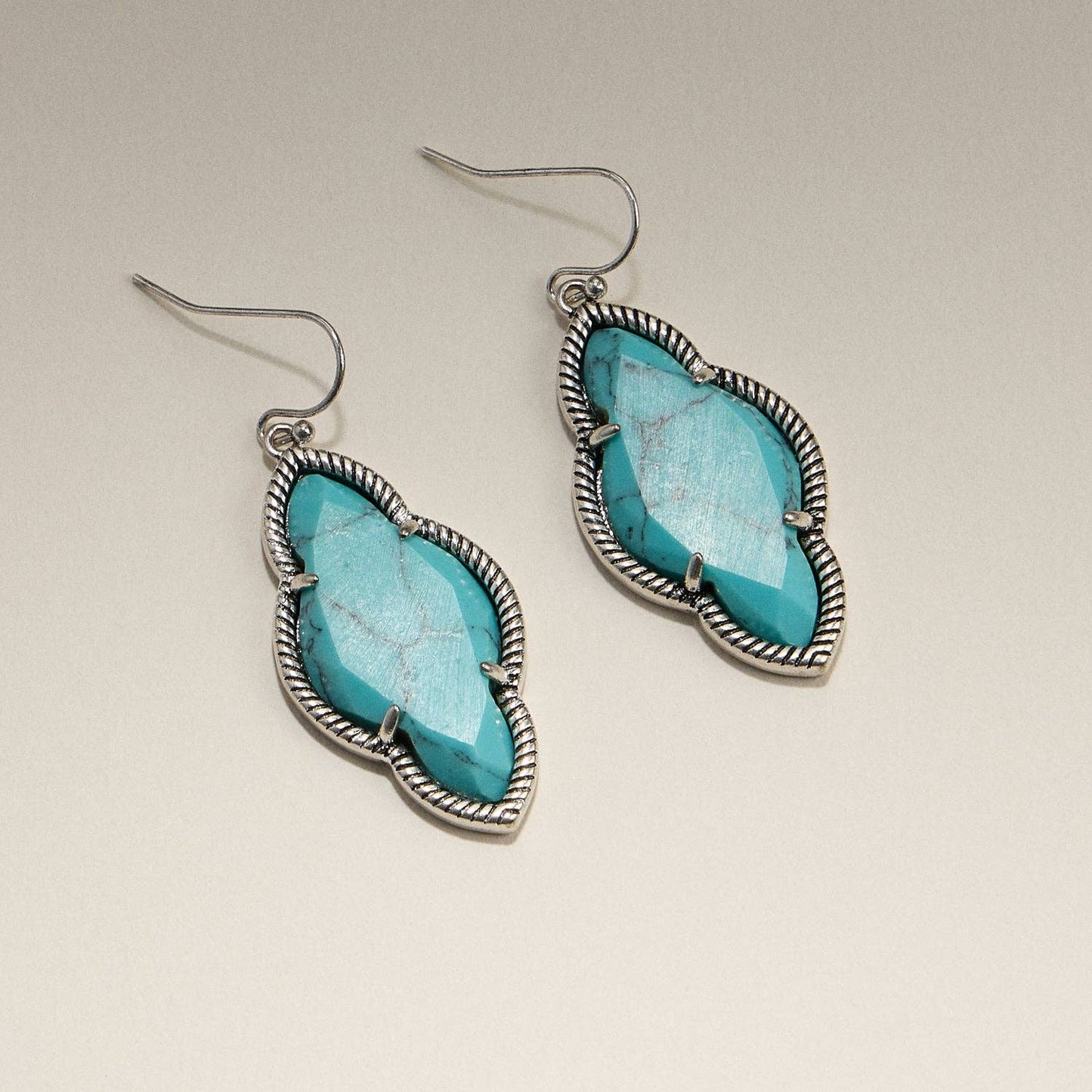 Turquoise Dangle Earrings in Silver Tone