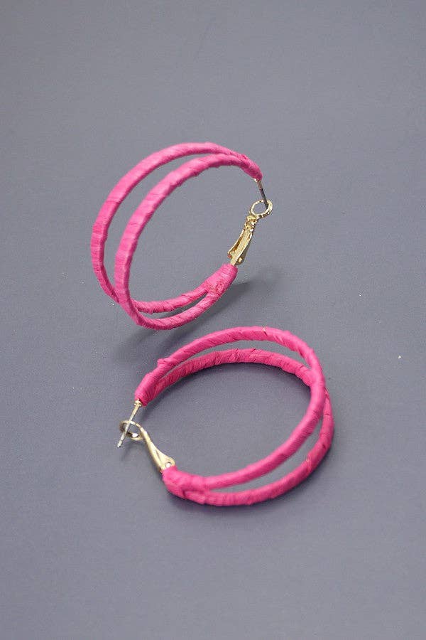 Boho Raffia Wrapped Double Hoop Earrings