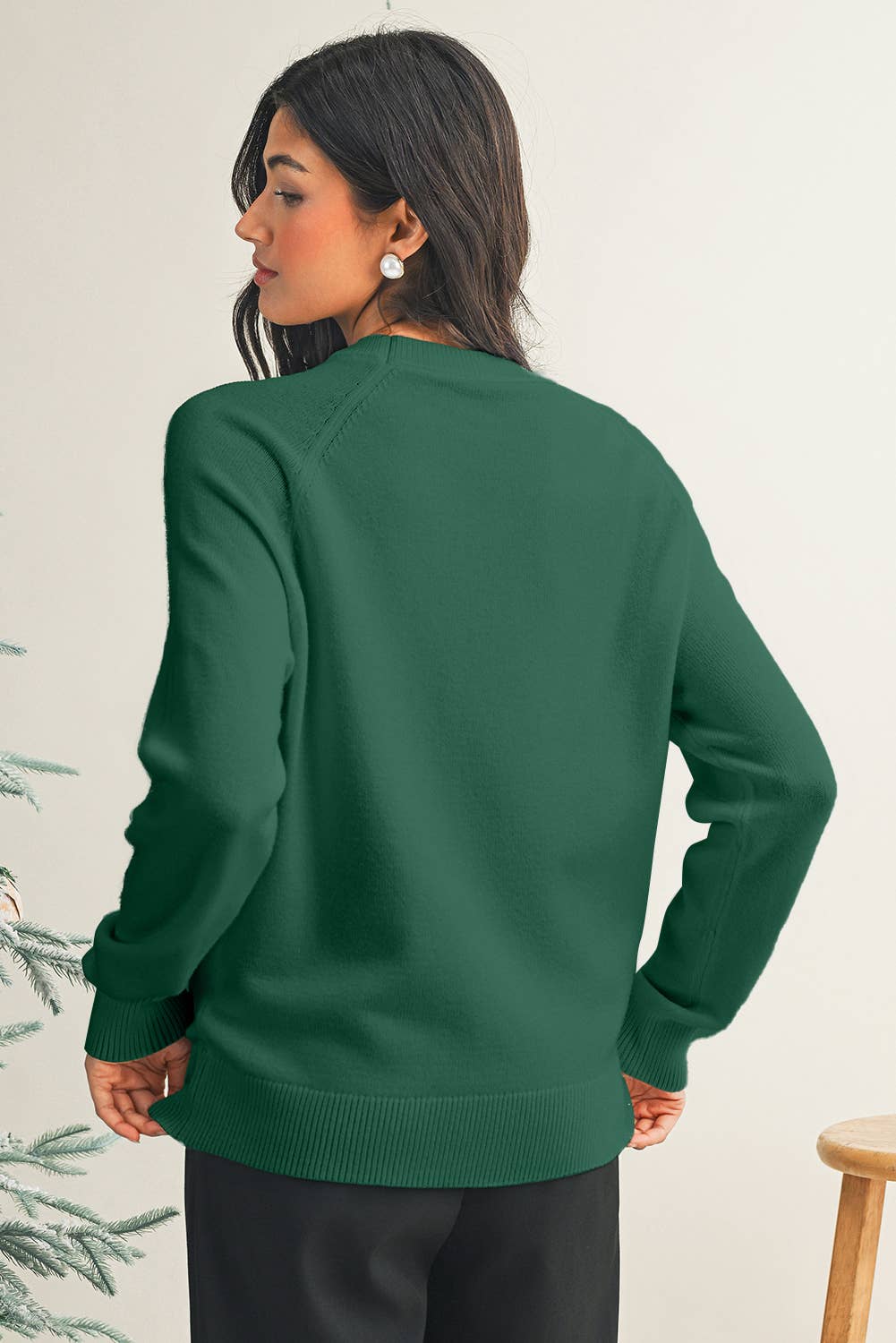 Festive “Merry” Holiday Sweater – Green Knit