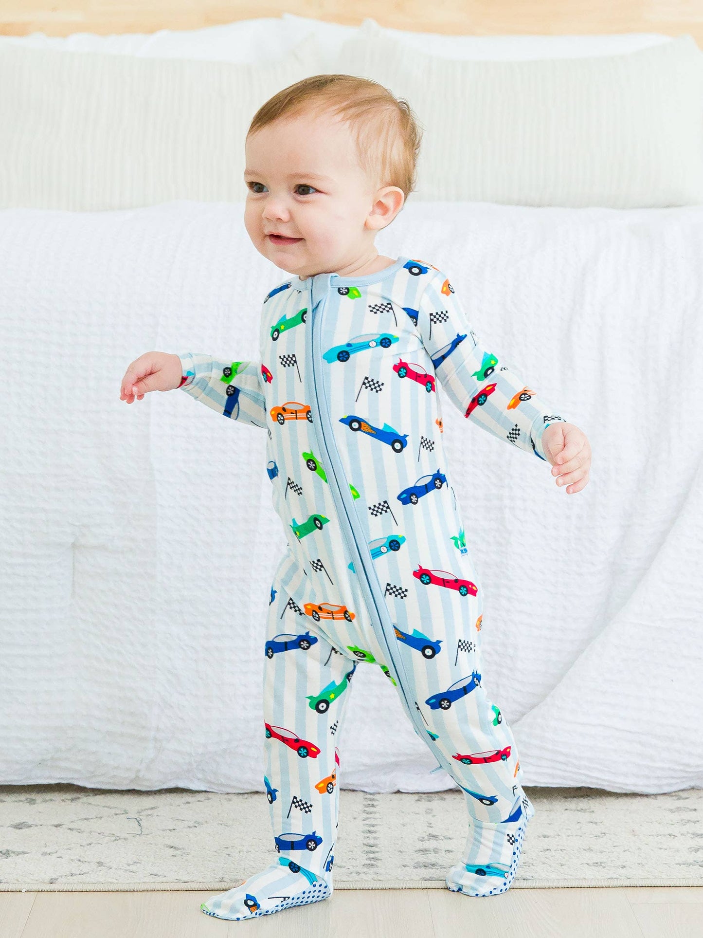 Baby Boys Let's Roll Bamboo Viscose Footed One Piece Pajama