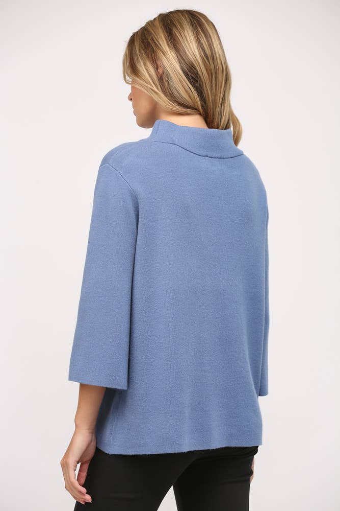 Denim Blue Mock Neck Pull Over Sweater