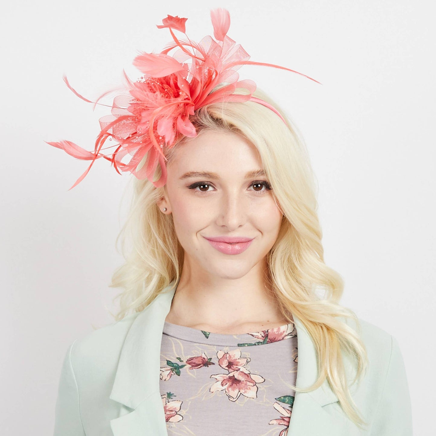 Floral Fascinator Headband w/ Side Loops & Feathers