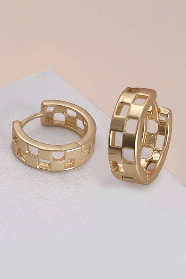 Mini Checkerboard Hoop Huggies – Silver & Gold