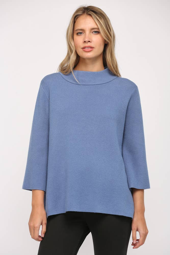 Denim Blue Mock Neck Pull Over Sweater