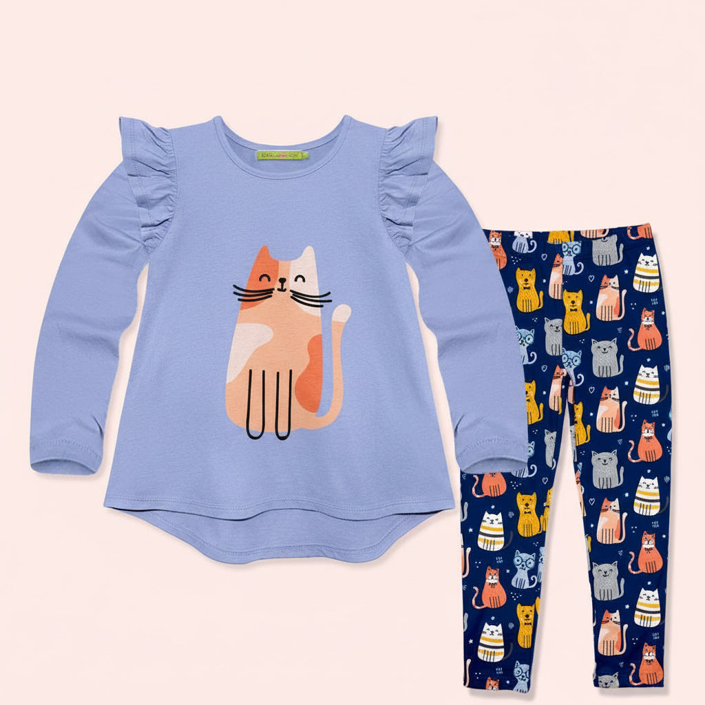 Girls Periwinkle Hi-Low Top & Kitty Cats Leggings