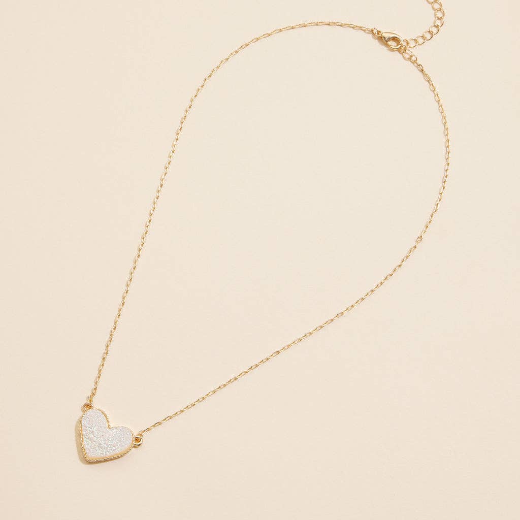 Heart Druzy Stone Charm Short Necklace