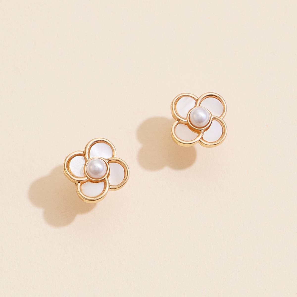 Floral Pearl & Shell Stud Earrings