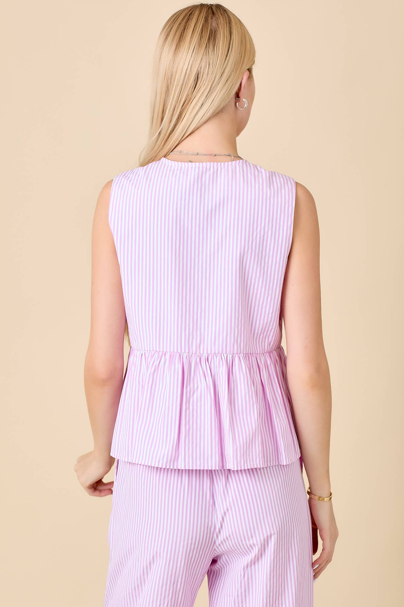 Round Neck Sleeveless Blouse With Ribbon Tie