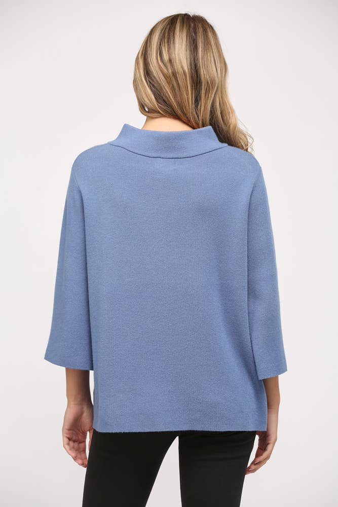Denim Blue Mock Neck Pull Over Sweater