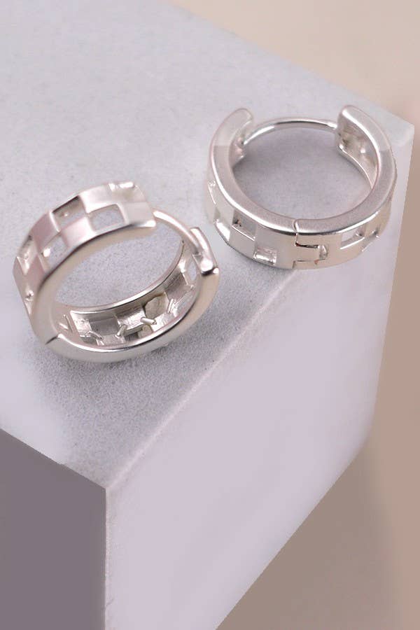 Mini Checkerboard Hoop Huggies – Silver & Gold