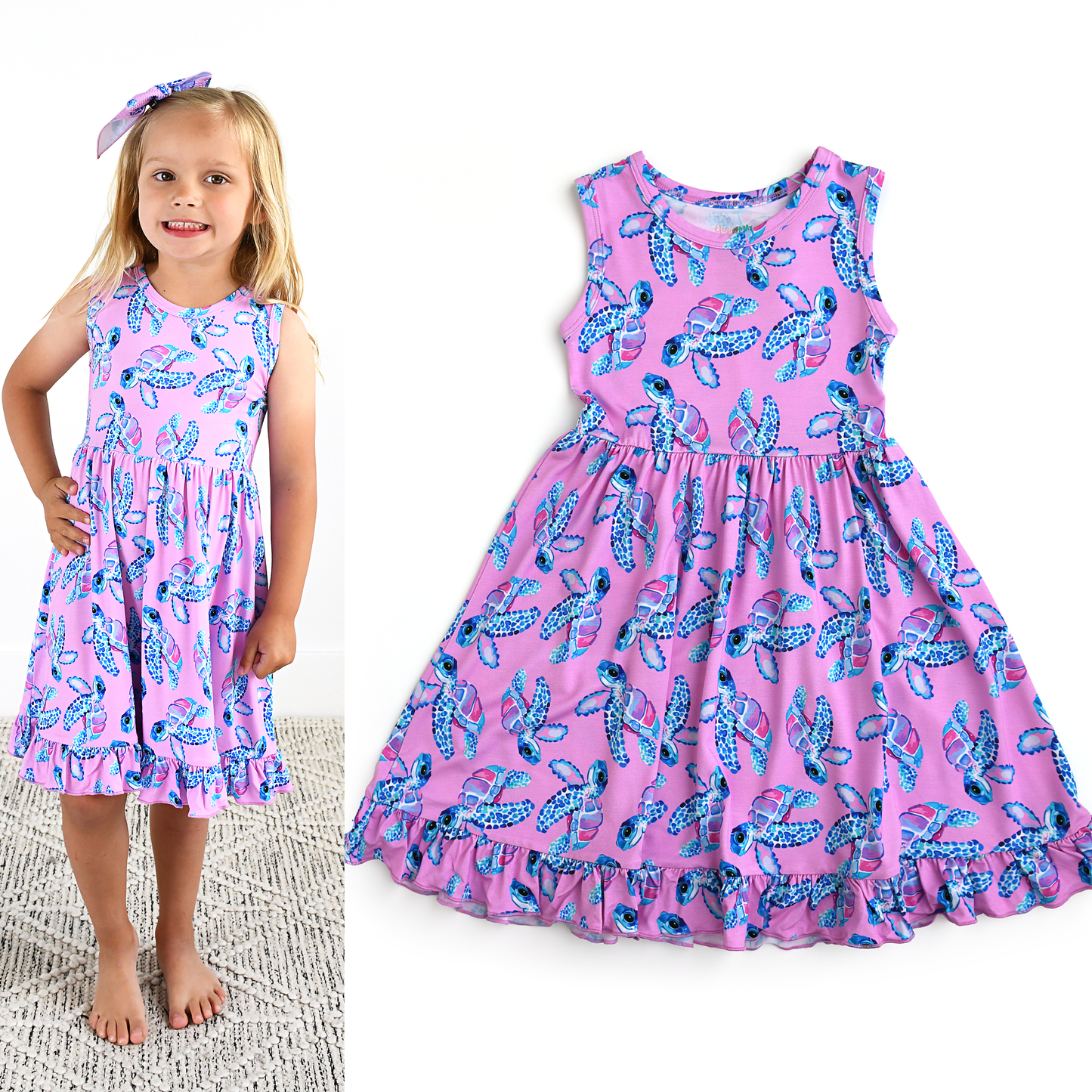 Waverly Sea Turtles Tank Twirl Dress Bamboo Girls Outfit
