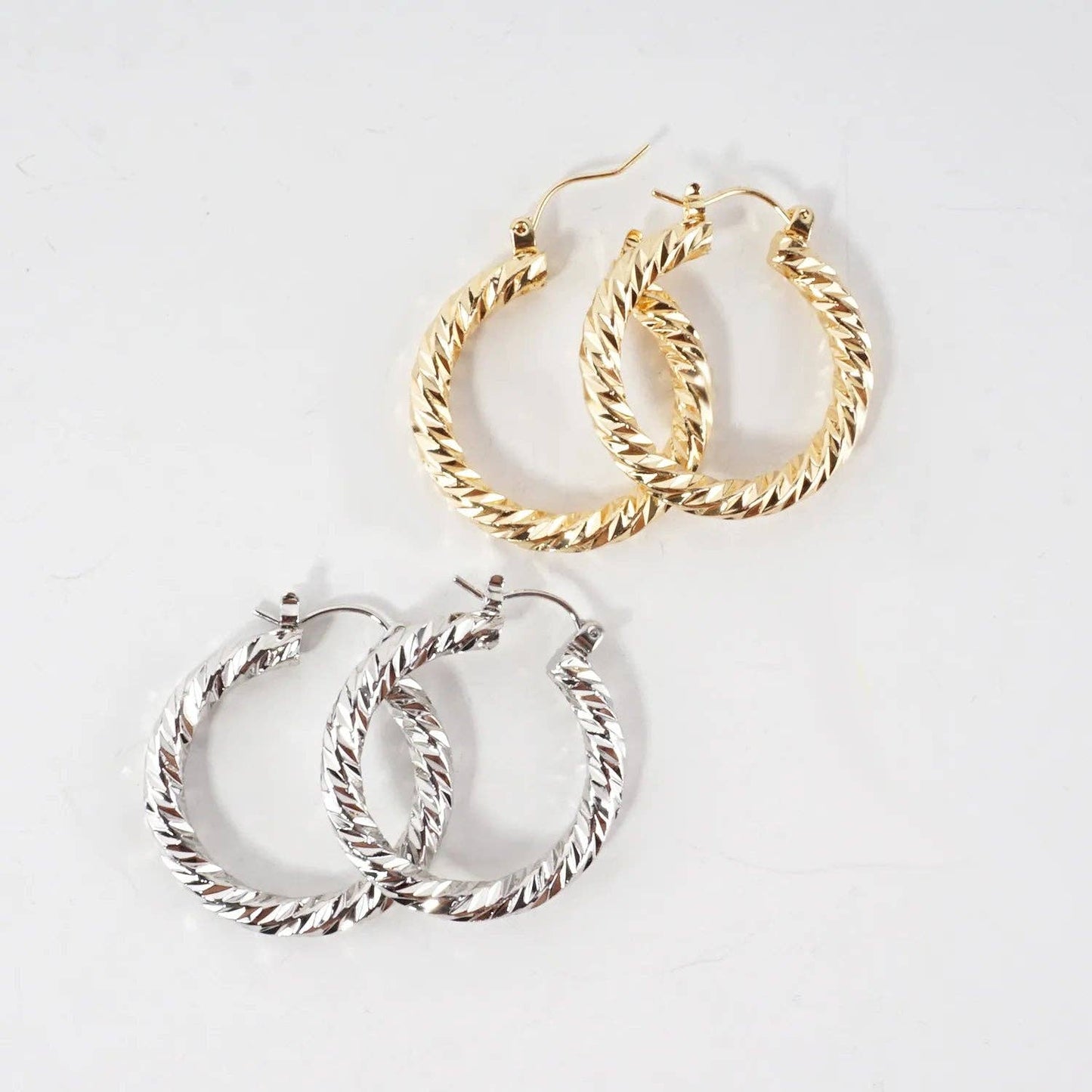 30mm Diamond Cut Textured Aluminum Hoop Earrings
