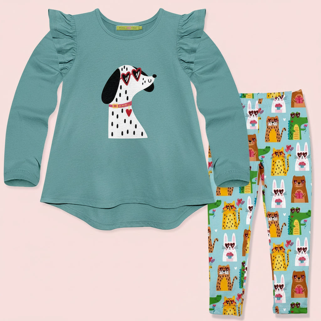 Girls Nile Blue Hi-Low Top & Animal Crackers Leggings