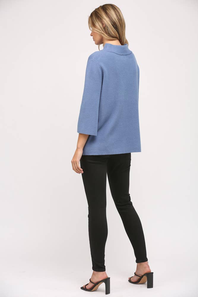 Denim Blue Mock Neck Pull Over Sweater