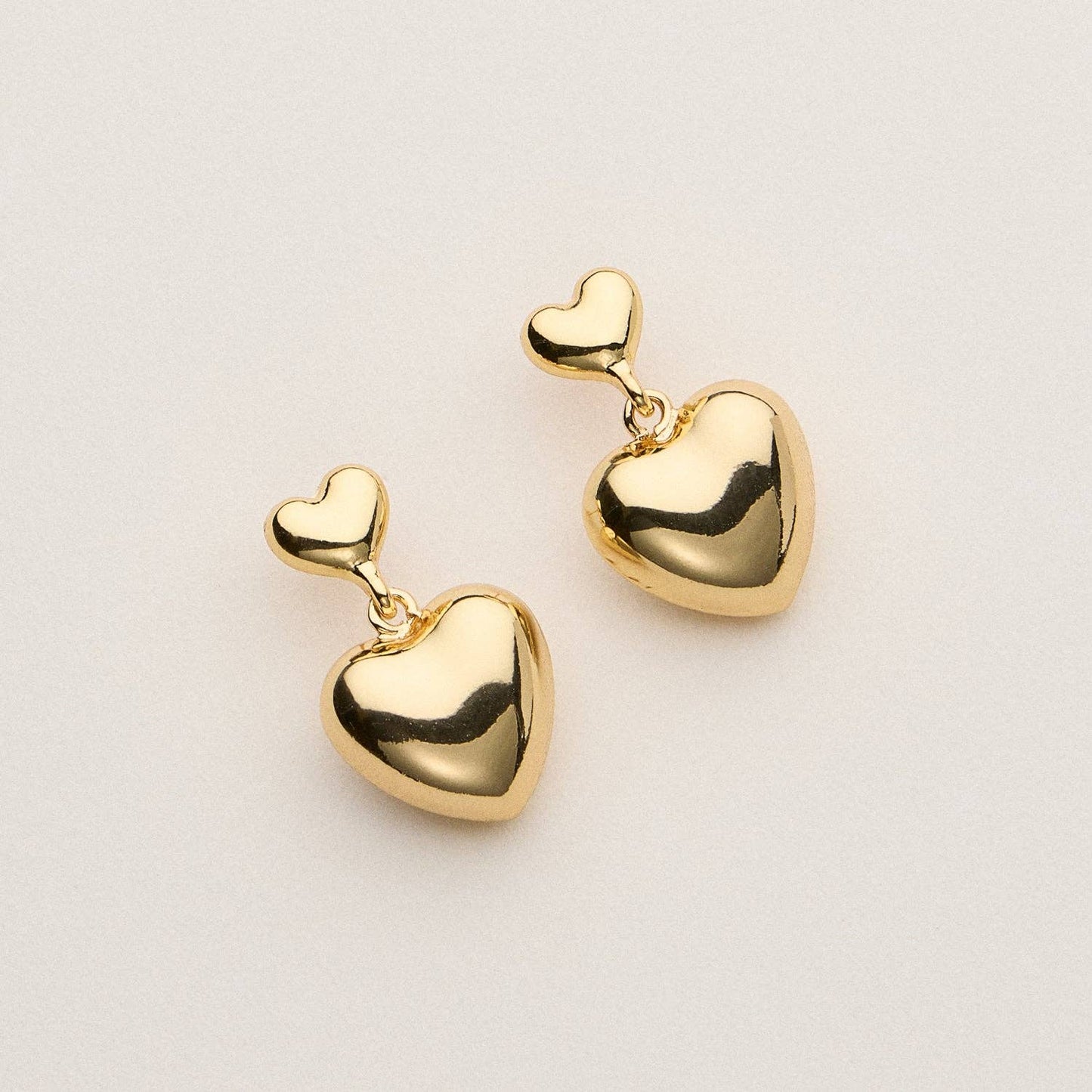 Gold Dipped Double Heart Drop Earrings - 18K Gold Dipped