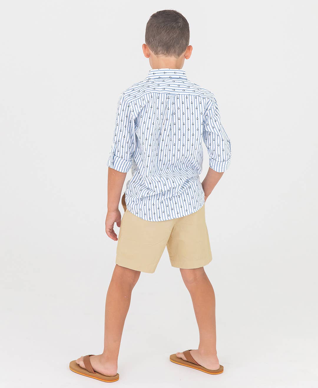Boys Anchors Ahoy Stripe Long Sleeve Button Down Shirt