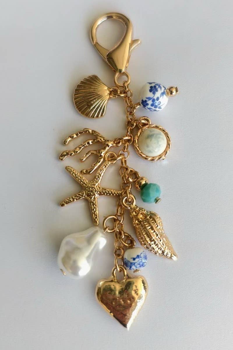 Porcelain Sea Life Pearl Heart Turquoise Bead Bag Charm