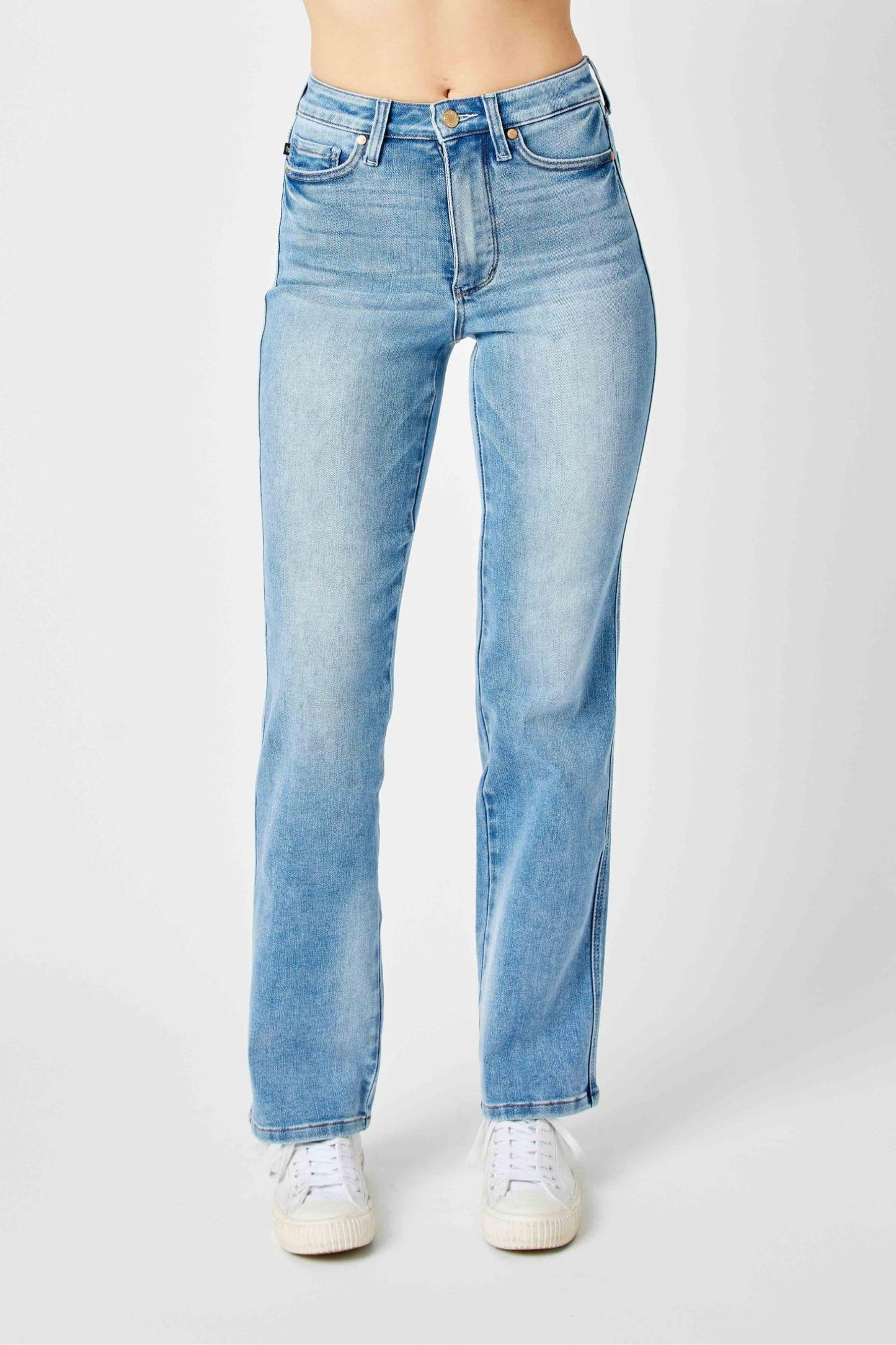 Judy Blue High Waist Tummy Control Contrast Wash Straight Leg Jeans