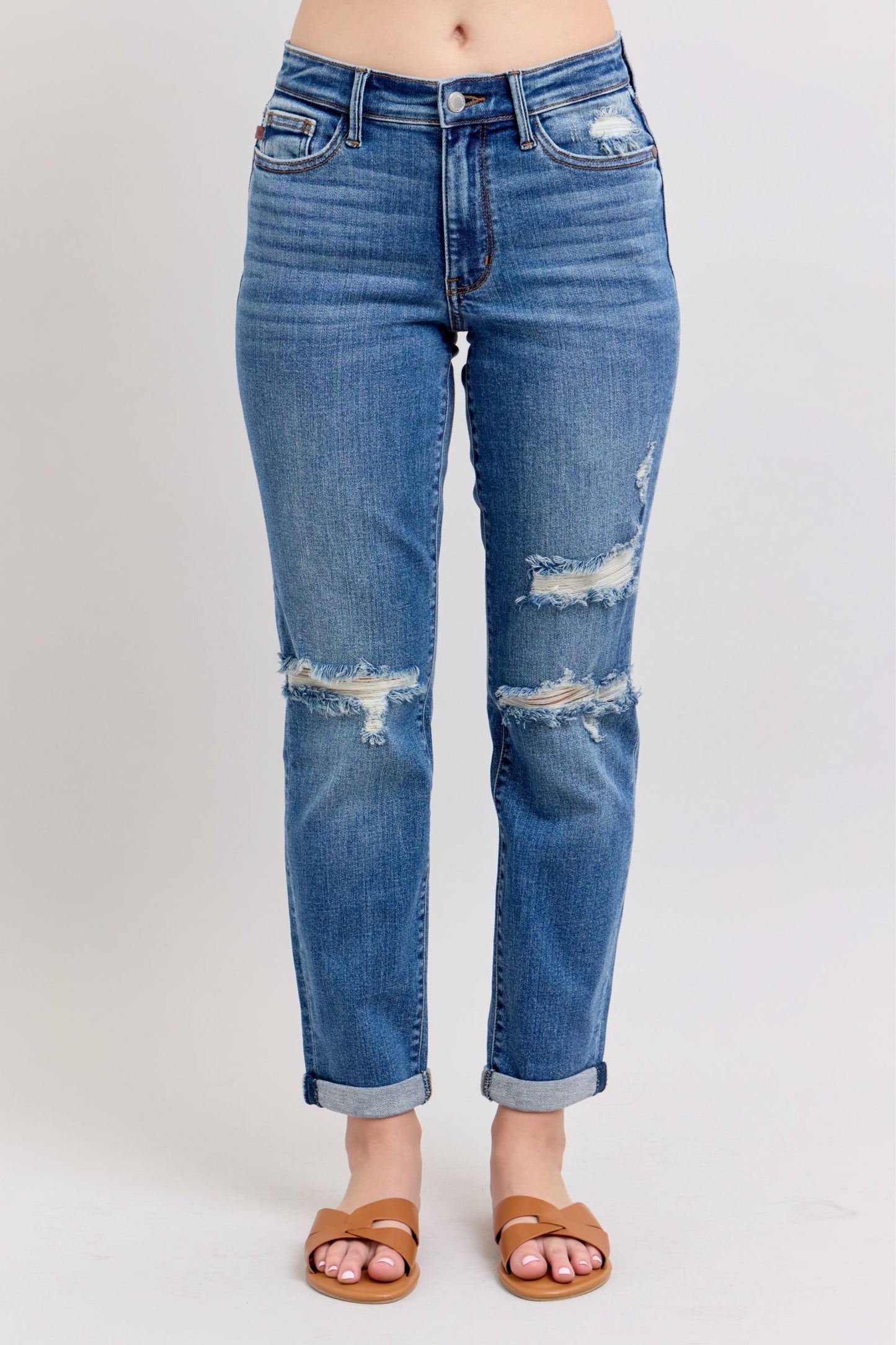 Judy Blue Mid-Rise Vintage Wash Boyfriend Jeans