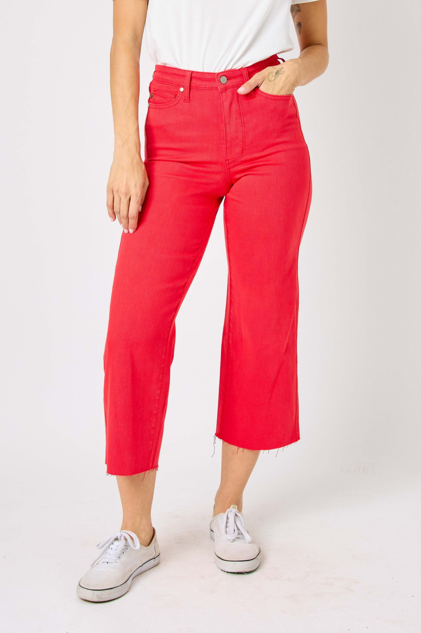 Judy Blue High Waist Garment Dyed Tummy Control Crop Wide Leg Pants