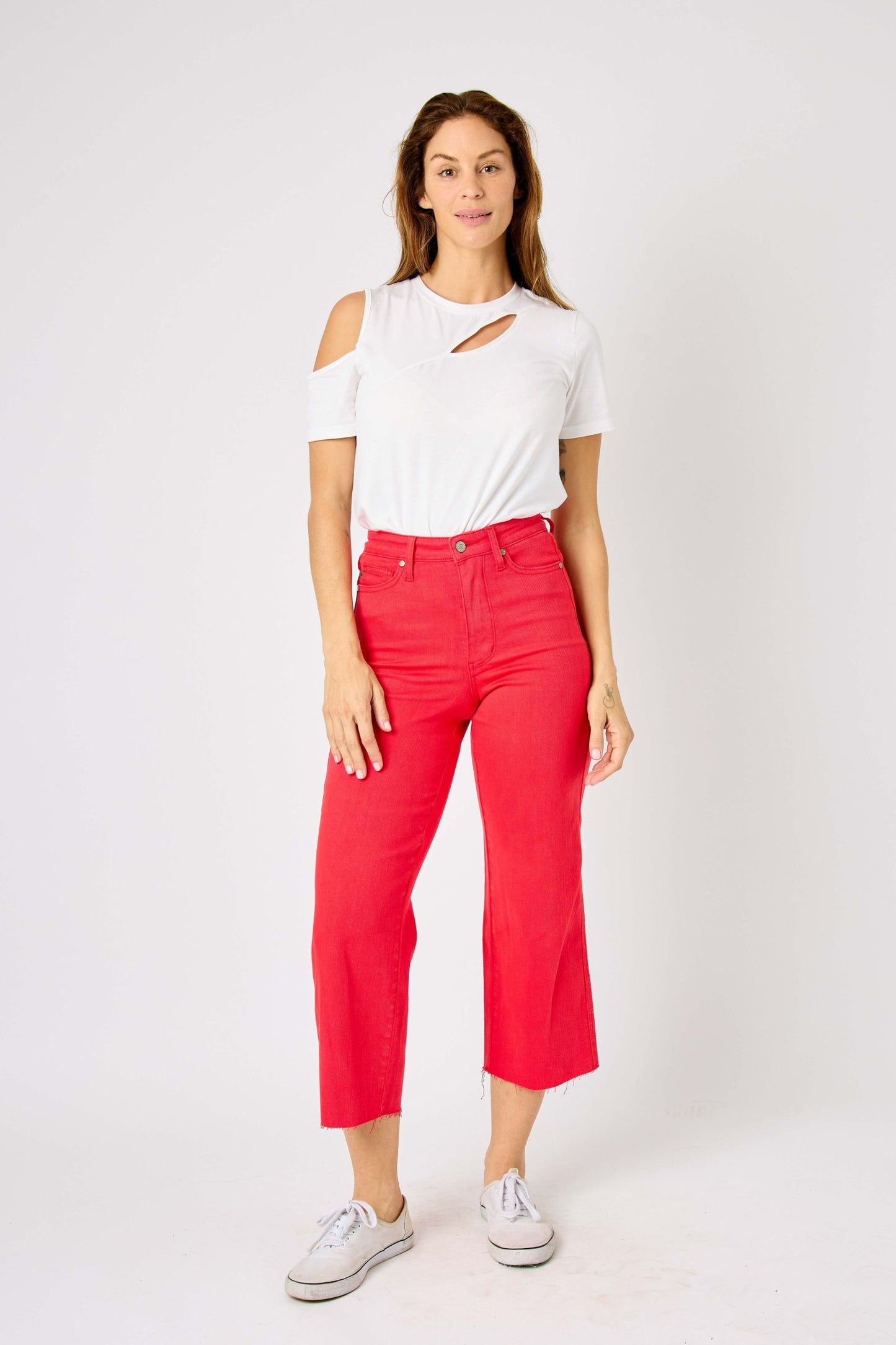 Judy Blue High Waist Garment Dyed Tummy Control Crop Wide Leg Pants