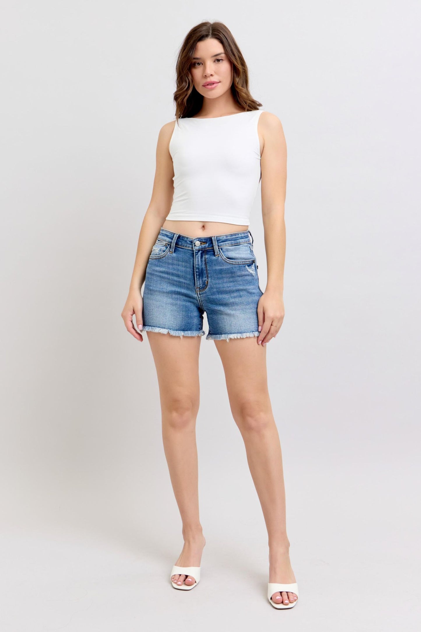 Judy Blue Vintage Wash High-Waisted Shorts with Fray Hem